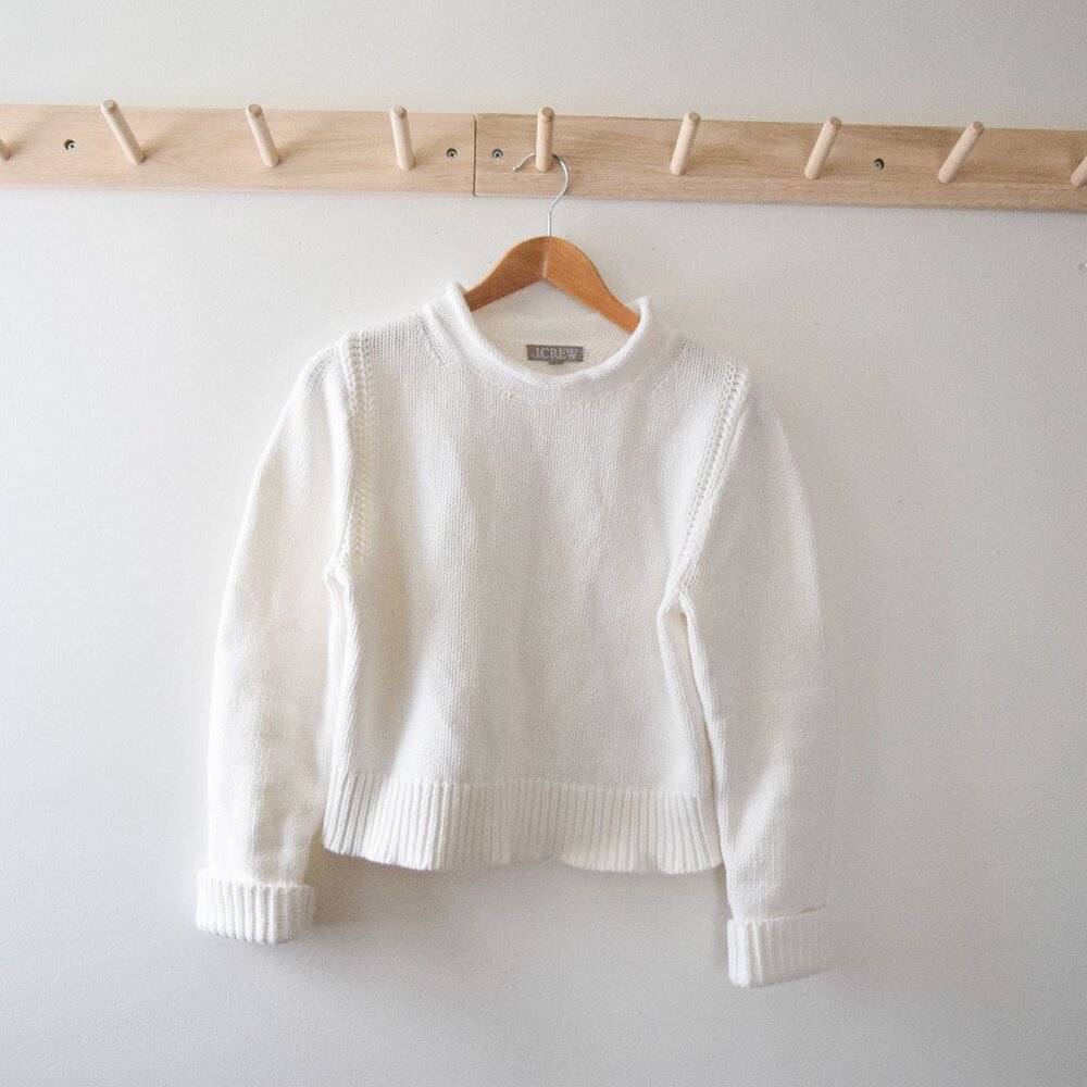 J. Crew roll neck chunky white fisherman sweater